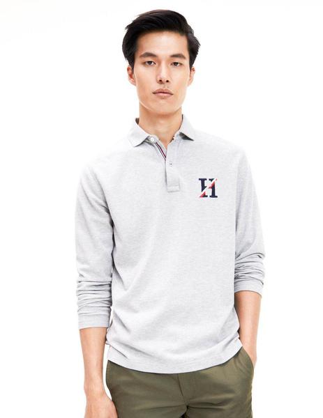 Polo Tommy Gris Manga Larga Para hombre