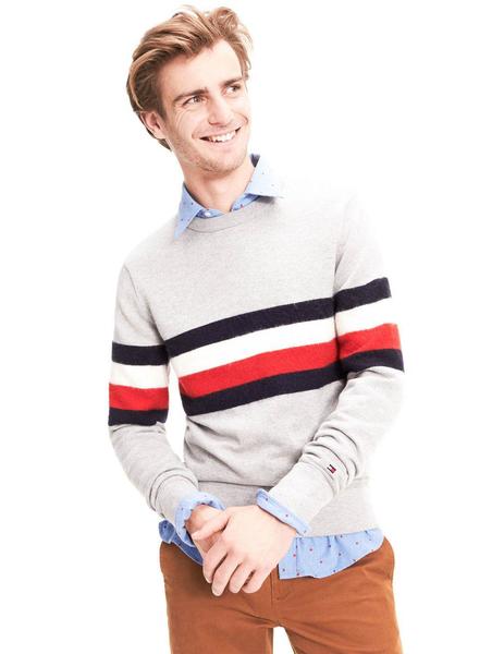 Jersey Tommy Hilfiger Gris Rayas Para Hombre
