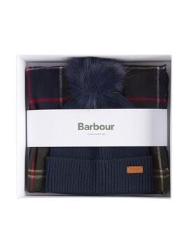 Barbour Bufanda y Gorro Verde y azul marino