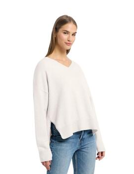 Frieda Jersey blanco cuello pico Pullover Off-White