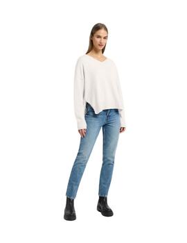 Frieda Jersey blanco cuello pico Pullover Off-White