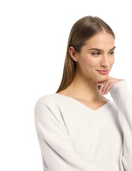 Frieda Jersey blanco cuello pico Pullover Off-White