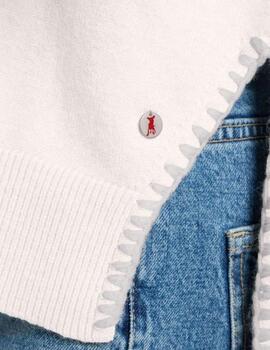 Frieda Jersey blanco cuello pico Pullover Off-White